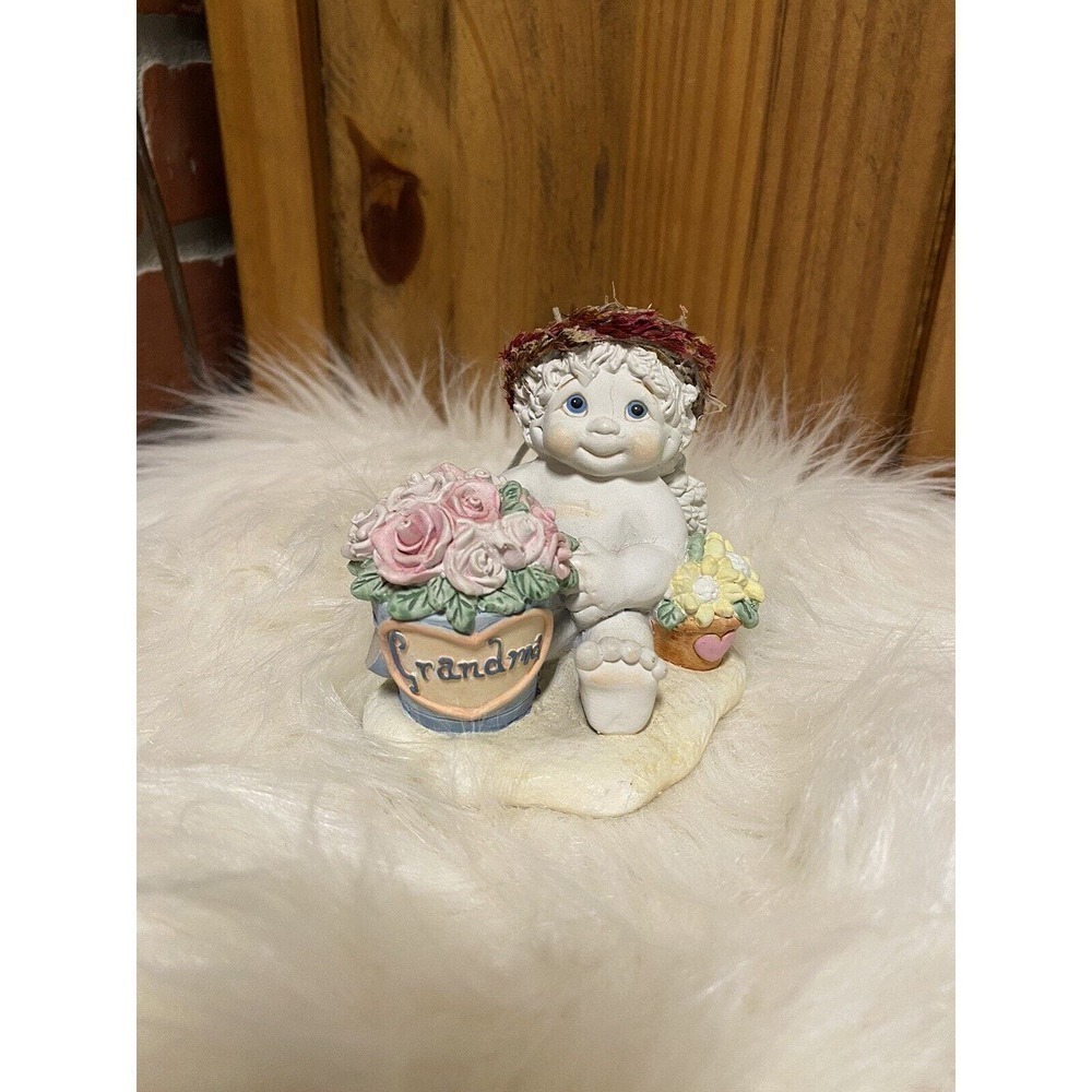 Cherub Baby. Flowers For Grandma.‎ Unique Porcelain Figurine.